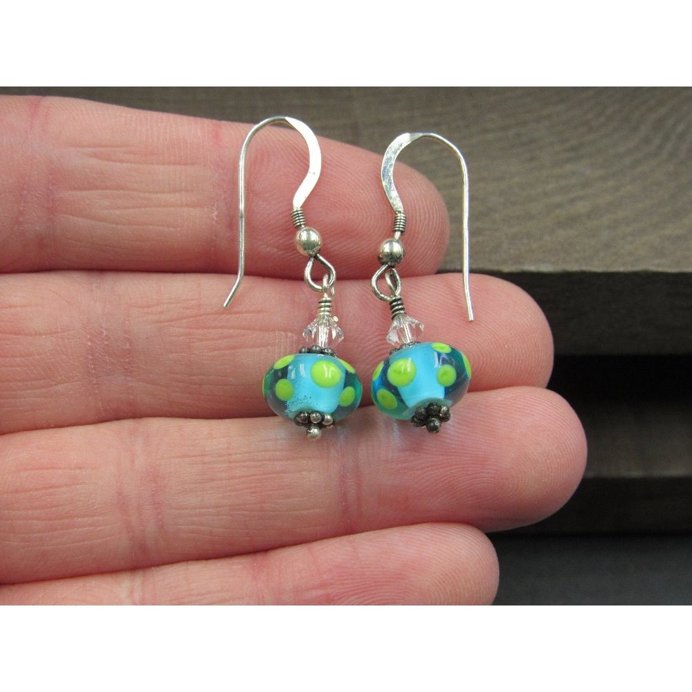 Sterling Silver Blue And Green Glass Earrings - Picture 1 of 5